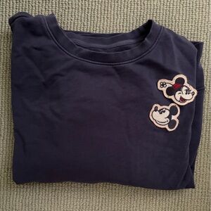 Disney Women’s Blue Vintage Feel Sweatshirt with Mickey Minnie Mouse Patches XL